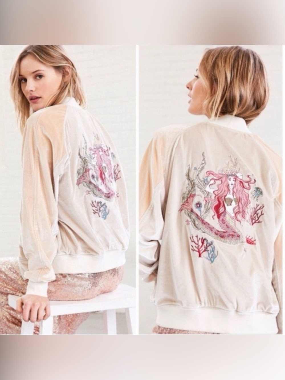 Urban Outfitters Silence + Noise Mermaid Velour Bomber Jacket Sz S